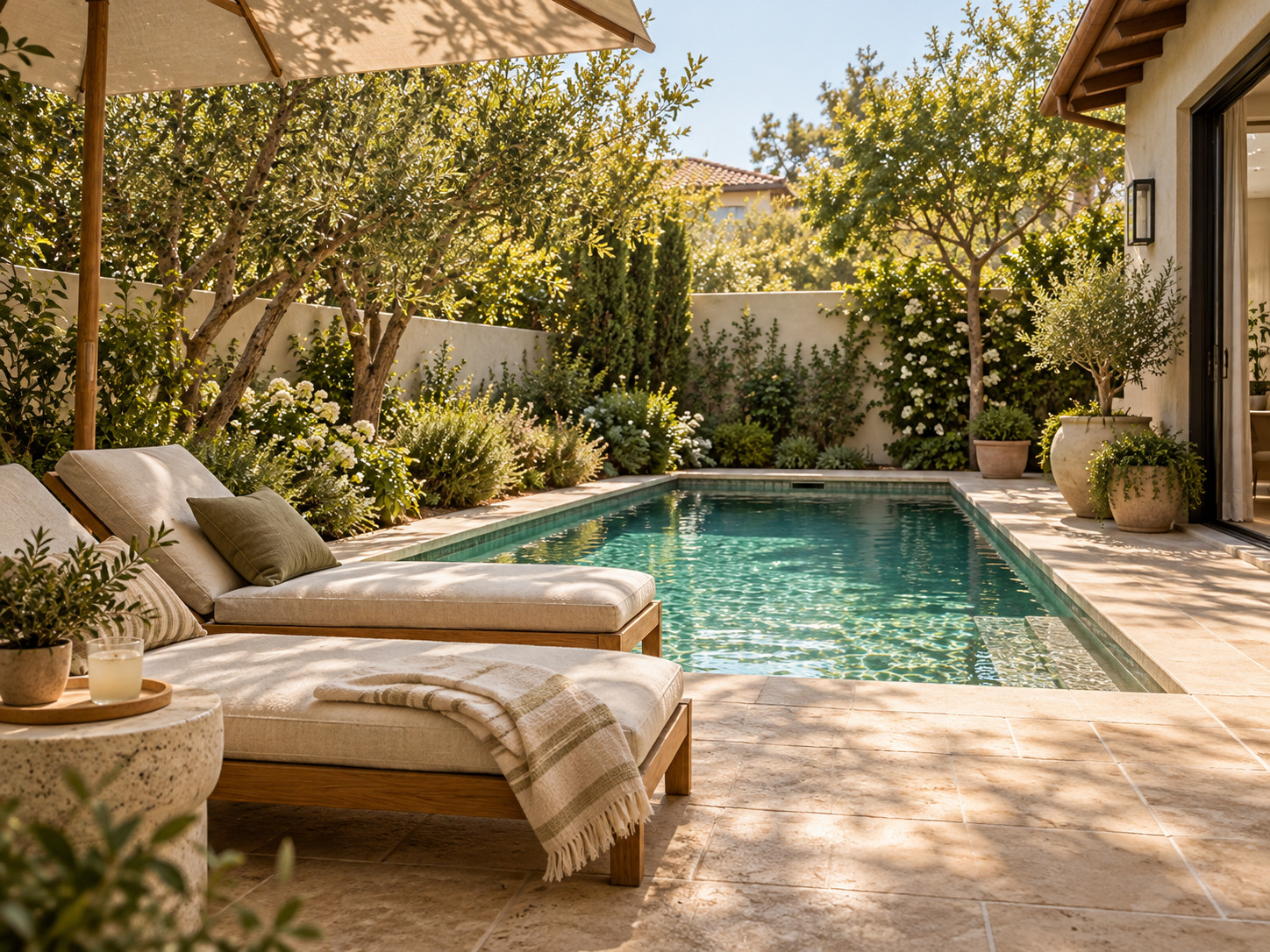 Inspiration Piscine et jardin en harmonie : Plantes, accès et détente sans extravagance